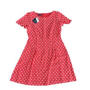 Talbots IKAT DOT Fit & Flare Coral Dress, NWT, Size 12P